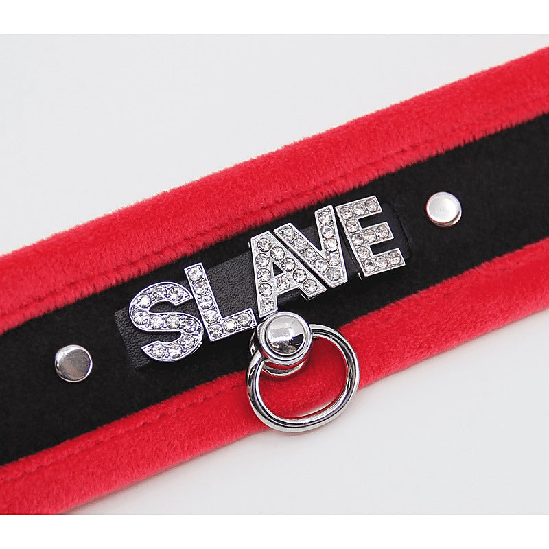 Love In Leather Diamante Slave Fluffy Fetish Collar - Collars and Leads