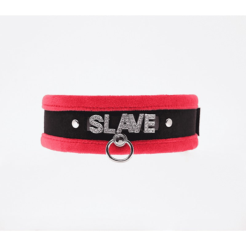 Love In Leather Diamante Slave Fluffy Fetish Collar - Collars and Leads