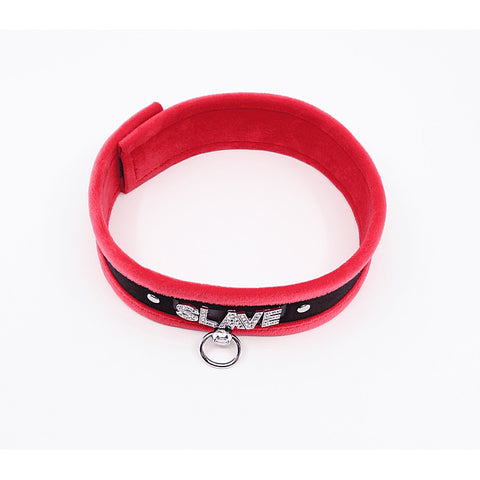 Love In Leather Diamante Slave Fluffy Fetish Collar - Collars and Leads