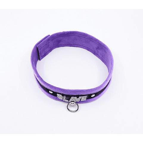 Love In Leather Diamante Slave Fluffy Fetish Collar - Collars and Leads
