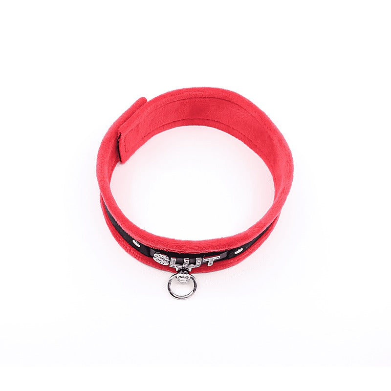Love In Leather Diamante Slut Fluffy Fetish Collar - Collars and Leads
