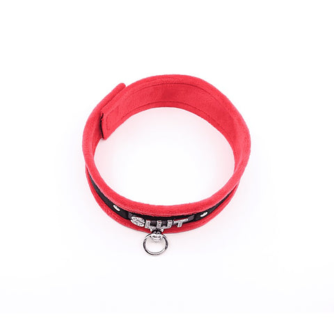 Love In Leather Diamante Slut Fluffy Fetish Collar - Collars and Leads
