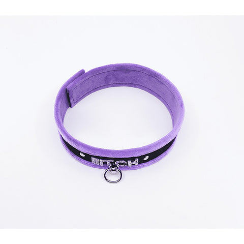 Love In Leather Diamante Bitch Fluffy Bondage Collar - Collars and Leads