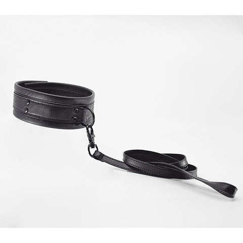 Love In Leather Faux Leather Collar & Lead Set Black - Collars and Leads
