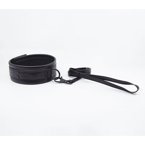 Love In Leather Faux Leather Collar & Lead Set Black - Collars and Leads