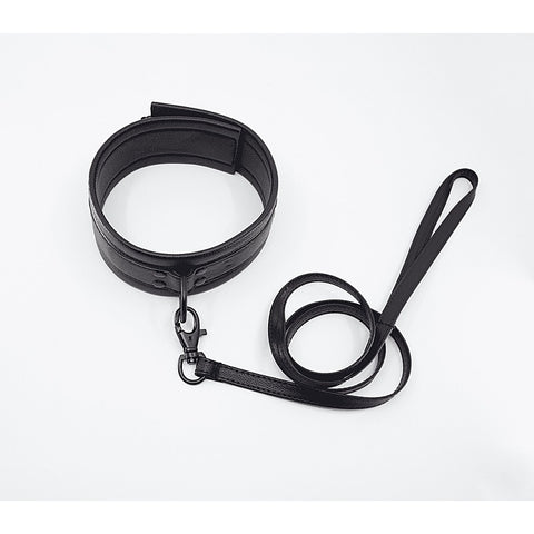 Love In Leather Faux Leather Collar & Lead Set Black - Collars and Leads