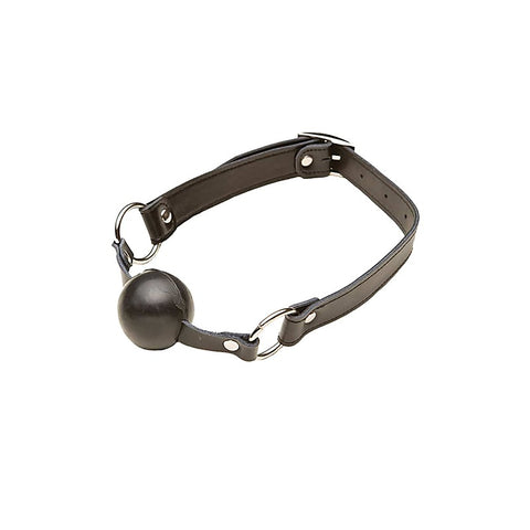 Love In Leather BDSM Play Gag with Solid Ball - Bondage Gags and Bits