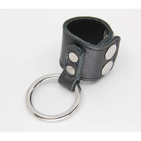 Love In Leather Steel Cock Ring With Ball Stretcher - Cock Rings