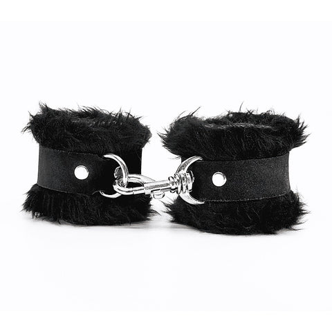 Love In Leather Fluffy Cuffs with Suede Leather Strap - Cuffs And Restraints