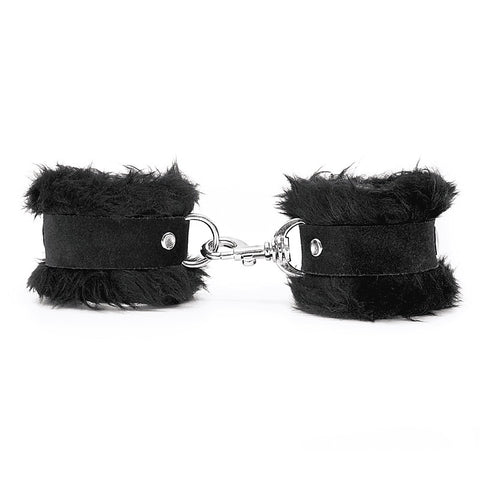 Love In Leather Fluffy Cuffs with Suede Leather Strap - Cuffs And Restraints