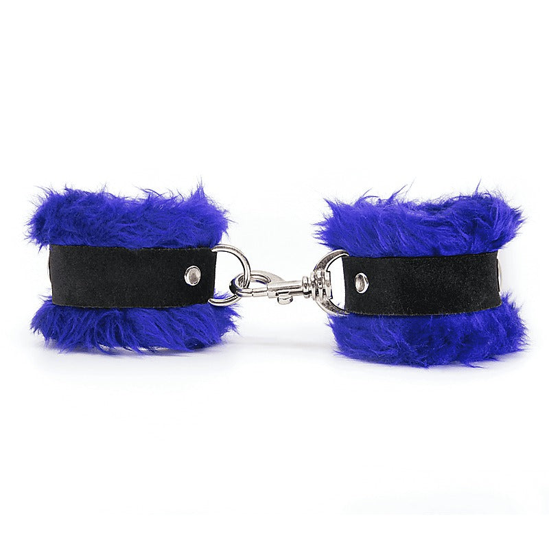Love In Leather Fluffy Cuffs with Suede Leather Strap - Cuffs And Restraints