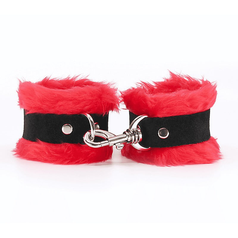 Love In Leather Fluffy Cuffs with Suede Leather Strap - Cuffs And Restraints