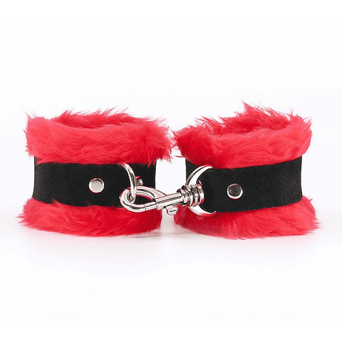 Love In Leather Fluffy Cuffs with Suede Leather Strap - Cuffs And Restraints