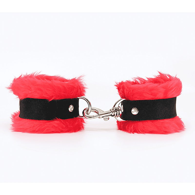 Love In Leather Fluffy Cuffs with Suede Leather Strap - Cuffs And Restraints