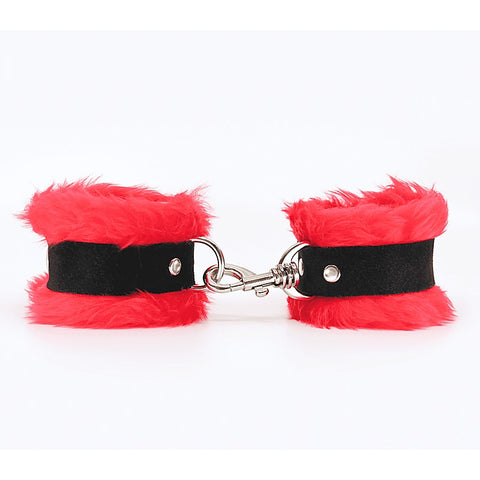 Love In Leather Fluffy Cuffs with Suede Leather Strap - Cuffs And Restraints