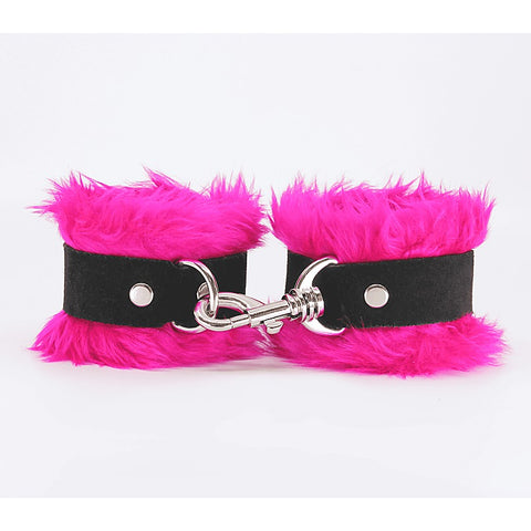 Love In Leather Fluffy Cuffs with Suede Leather Strap - Cuffs And Restraints