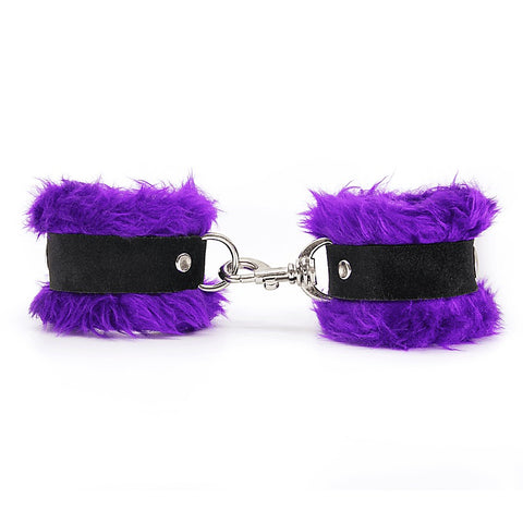 Love In Leather Fluffy Cuffs with Suede Leather Strap - Cuffs And Restraints