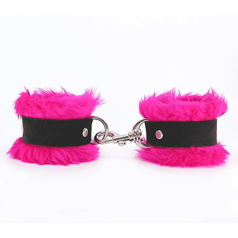 Love In Leather Fluffy Cuffs with Suede Leather Strap - Cuffs And Restraints