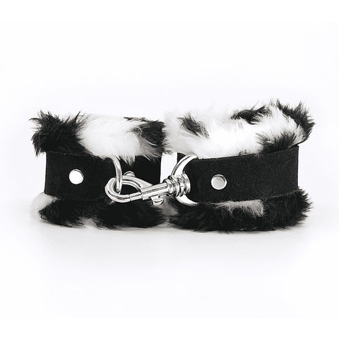 Love In Leather Fluffy Cuffs with Suede Leather Strap - Cuffs And Restraints