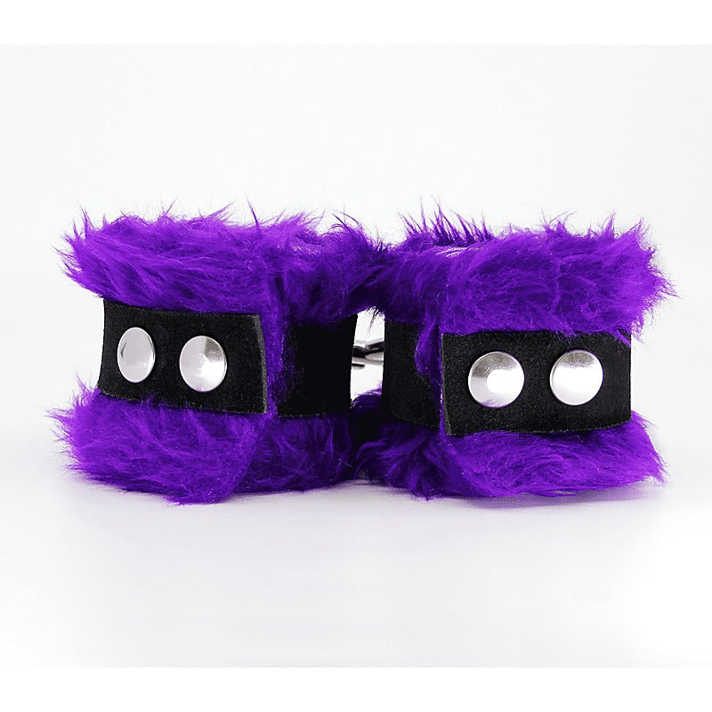 Love In Leather Fluffy Cuffs with Suede Leather Strap - Cuffs And Restraints