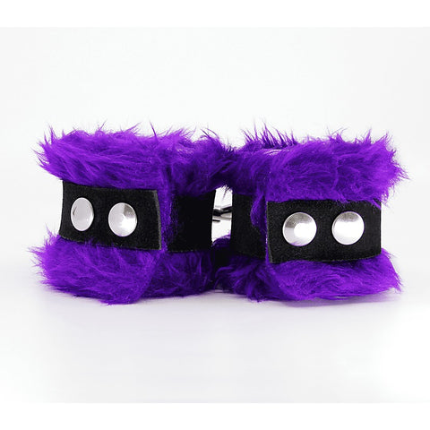 Love In Leather Fluffy Cuffs with Suede Leather Strap - Cuffs And Restraints