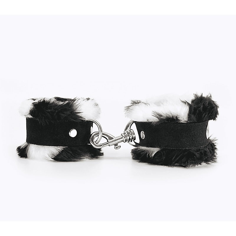 Love In Leather Fluffy Cuffs with Suede Leather Strap - Cuffs And Restraints