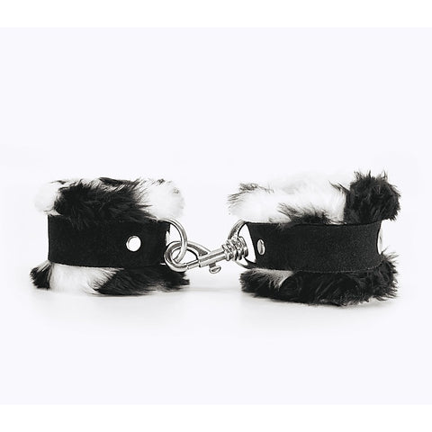 Love In Leather Fluffy Cuffs with Suede Leather Strap - Cuffs And Restraints