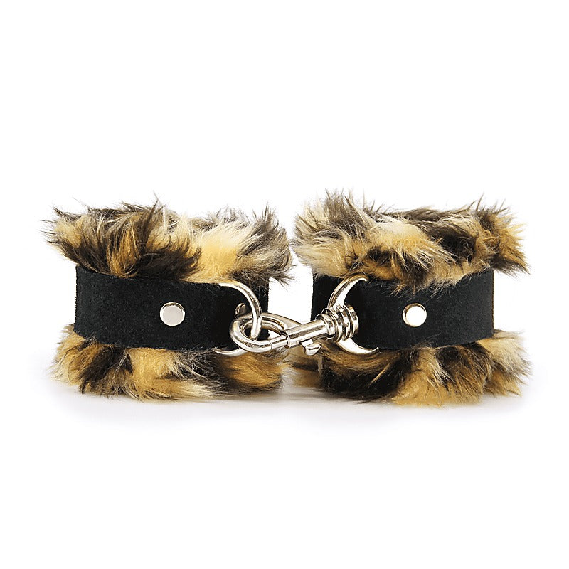Love In Leather Fluffy Cuffs with Suede Leather Strap - Cuffs And Restraints