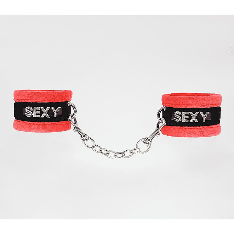 Love In Leather Fluffy Diamante SEXY Wrist Cuffs - Cuffs And Restraints
