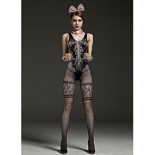 Rimes Lace Panel Crotchless Sexy Body Stockings - Her Fetish