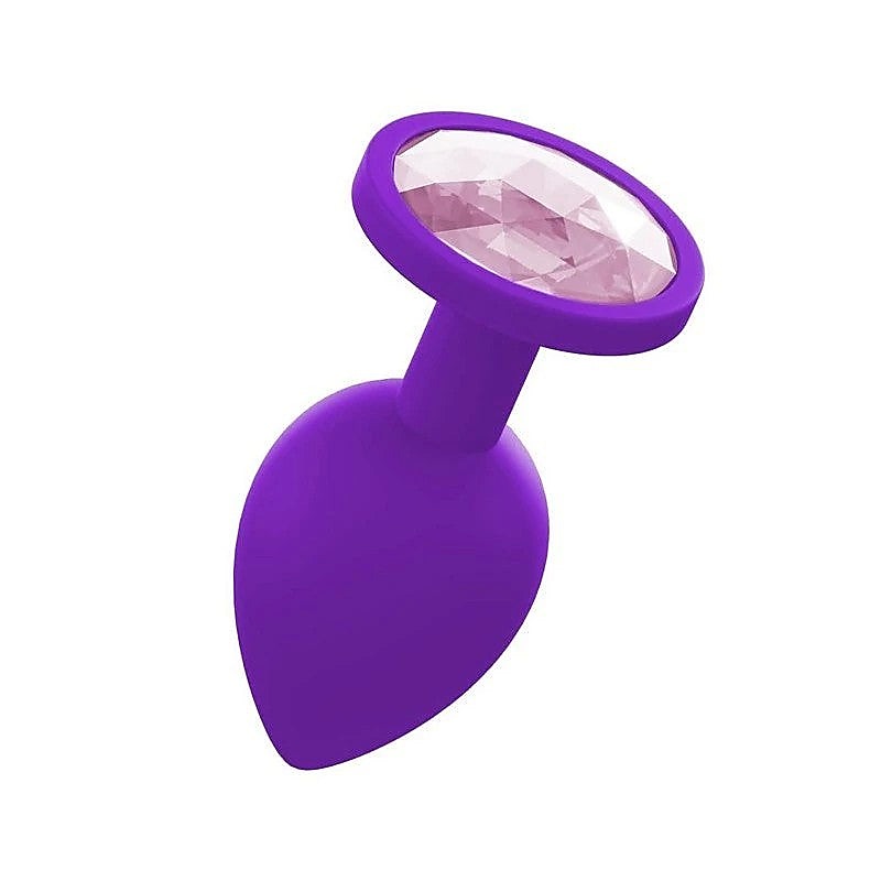 Premium Silicone Anal Plug With Gem Purple - Butt Plugs