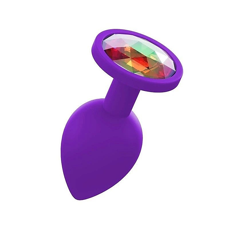 Premium Silicone Anal Plug With Gem Purple - Butt Plugs