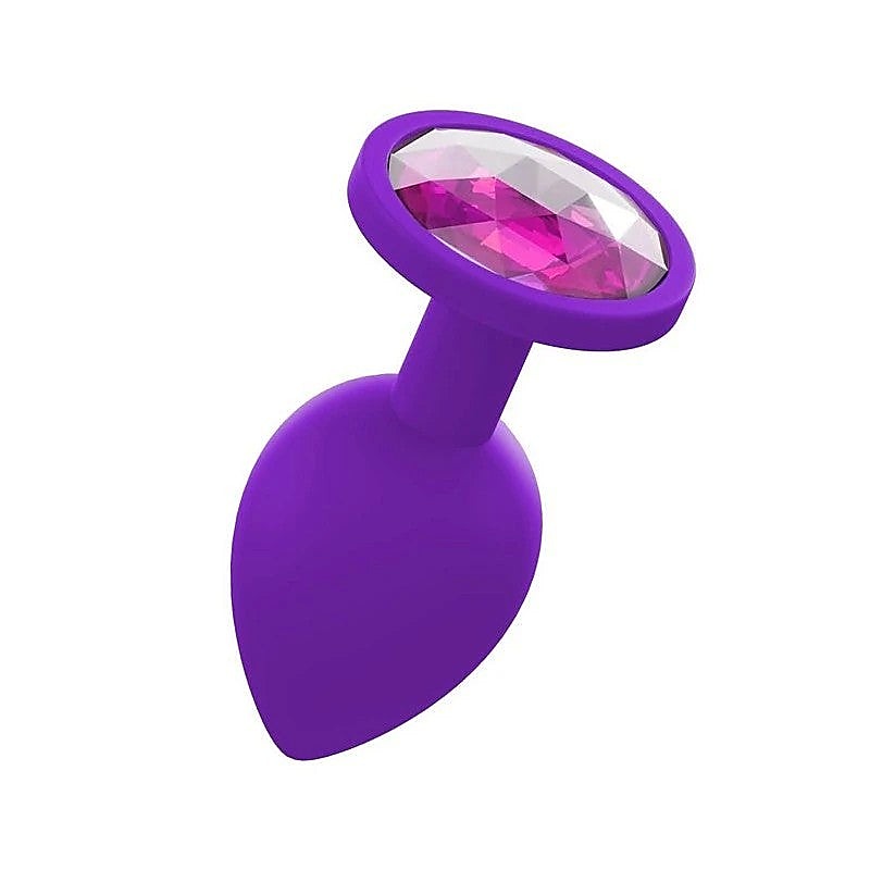 Premium Silicone Anal Plug With Gem Purple - Butt Plugs