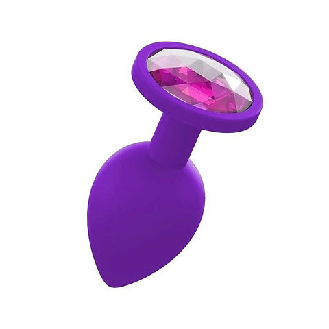 Premium Silicone Anal Plug With Gem Purple - Butt Plugs