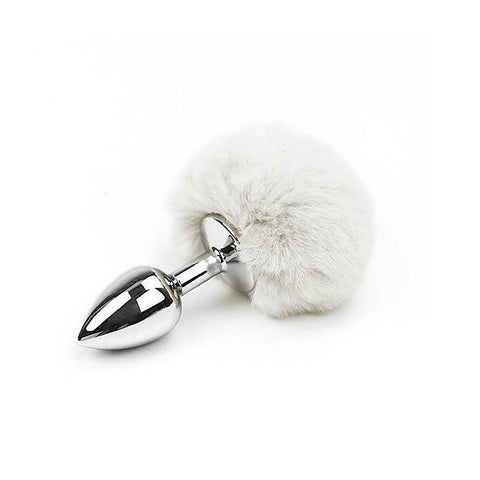 Faux Fur Bunny Tail Anal Plug White By Love In Leather - Butt Plugs