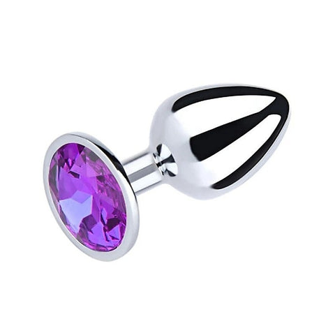 Metal Butt Plug With Round Gem Purple By Love In Leather - Butt Plugs