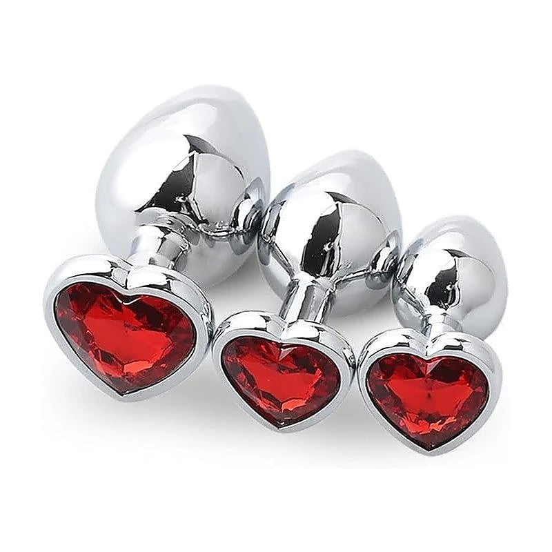 Love In Leather Metal Anal Plug With Round Gem Red - Butt Plugs
