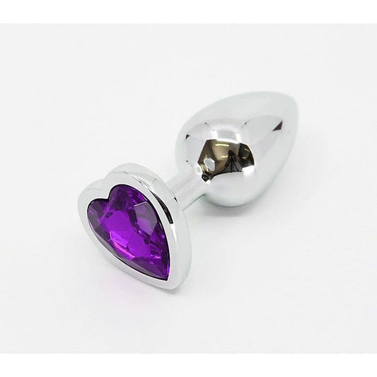 Metal Anal Plug With Heart Gem Purple By Love In Leather - Butt Plugs