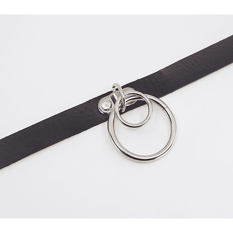 Love In Leather Double Ring Faux Leather Choker - Collars and Leads