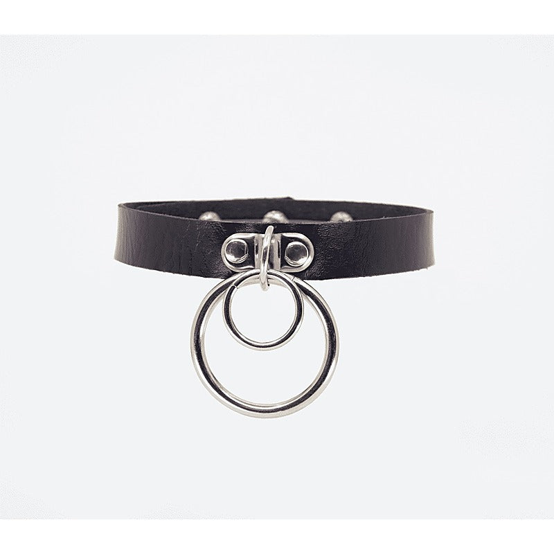 Love In Leather Double Ring Faux Leather Choker - Collars and Leads