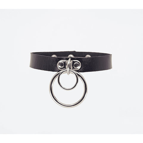 Love In Leather Double Ring Faux Leather Choker - Collars and Leads