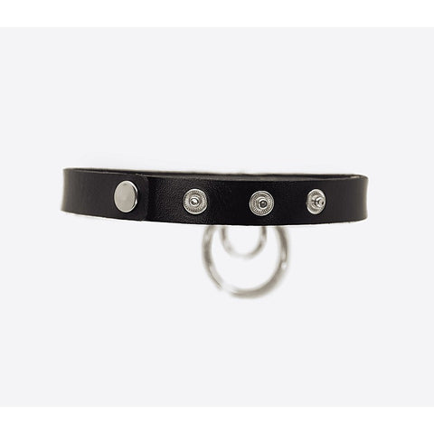 Love In Leather Double Ring Faux Leather Choker - Collars and Leads