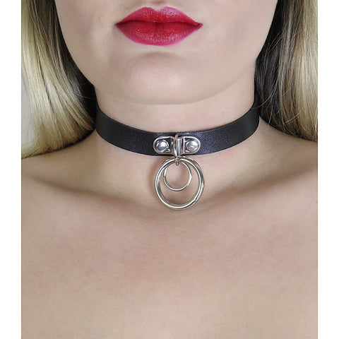 Love In Leather Double Ring Faux Leather Choker - Collars and Leads