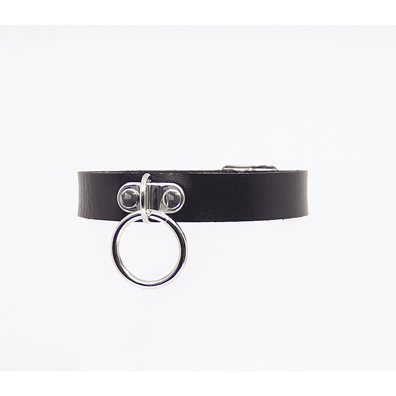Love In Leather Centre Ring Faux Leather Choker - Collars and Leads