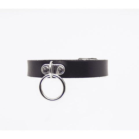 Love In Leather Centre Ring Faux Leather Choker - Collars and Leads