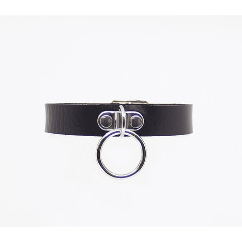 Love In Leather Centre Ring Faux Leather Choker - Collars and Leads