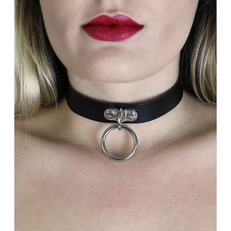 Love In Leather Centre Ring Faux Leather Choker - Collars and Leads