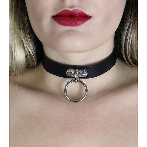 Love In Leather Centre Ring Faux Leather Choker - Collars and Leads