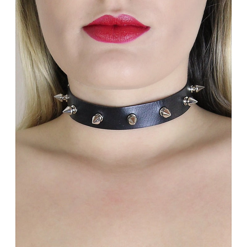 Love In Leather Spiked Faux Leather BDSM Choker - Collars and Leads