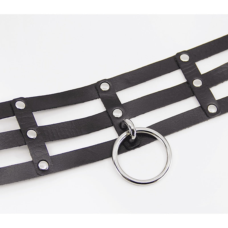 Love In Leather Triple Strap Faux Leather Choker - Collars and Leads